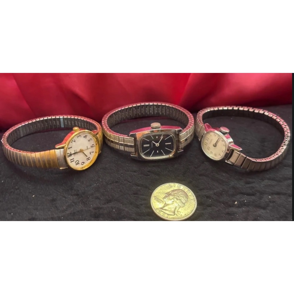 Vintage Timex Ladies Watch Bundle 3pc Lot Gold Silver Tone Untested As-Is